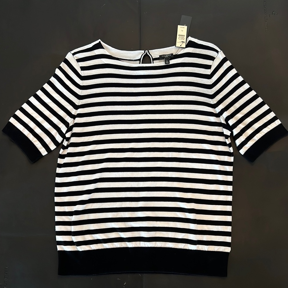 🎉Host Pick🎉Talbots Womens Black & White Lightweight Sweater Size Petite Large - Picture 2 of 10